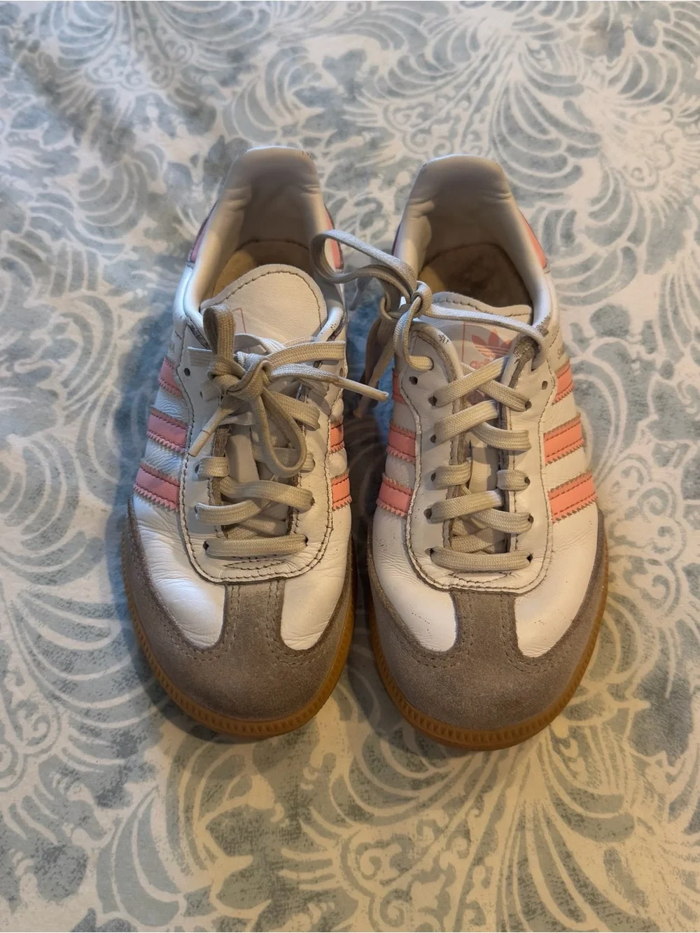 adidas girls White and Pink Low-Top samba Sneakers size 13